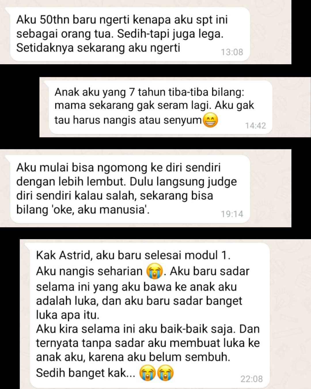 Pesan WhatsApp peserta — mama sekarang gak seram lagi